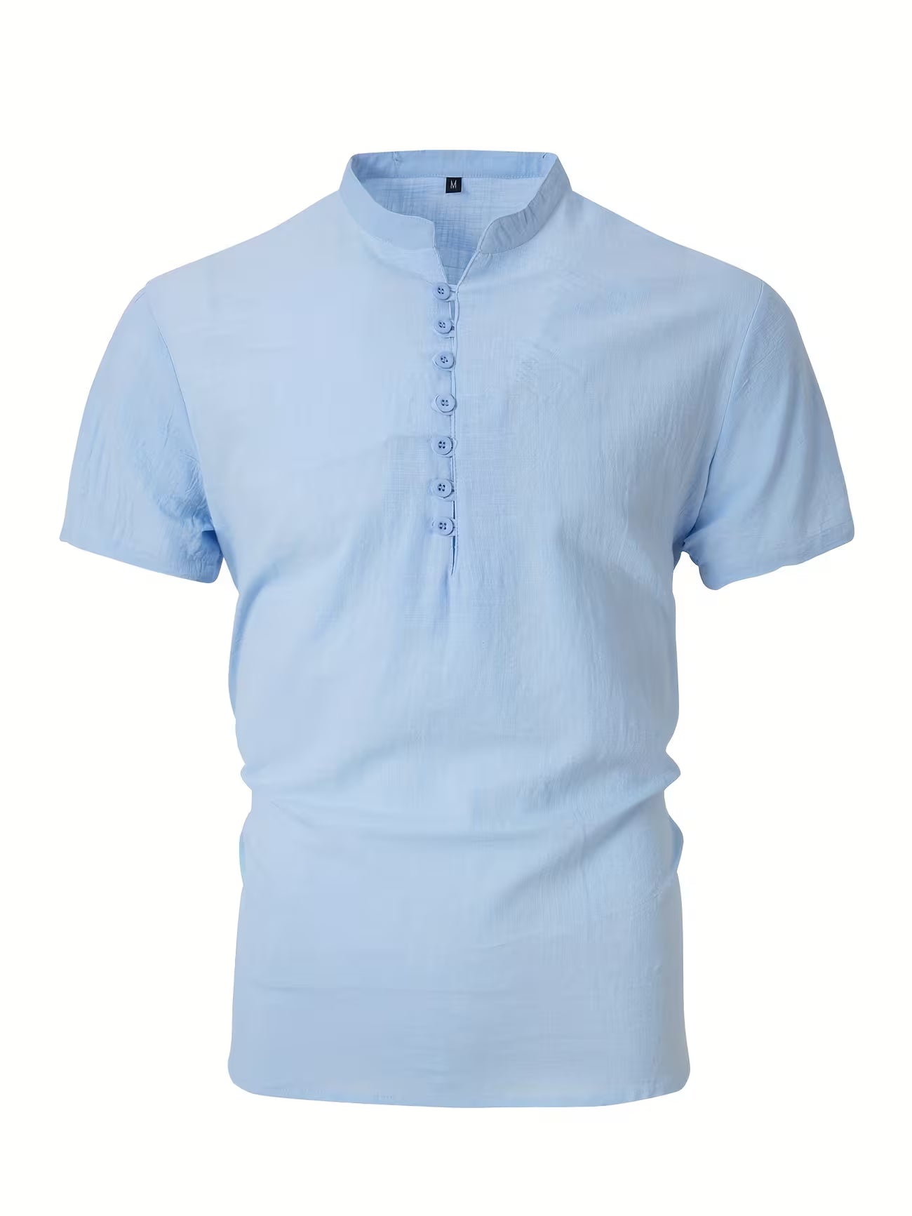 Mens Linen Stand Collar Short Sleeve Shirt