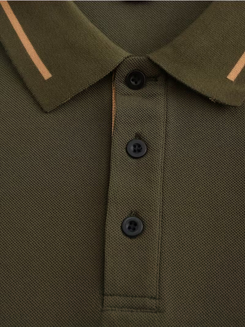 Men's Long Sleeve Rib-detail Stretch Golf Shirt