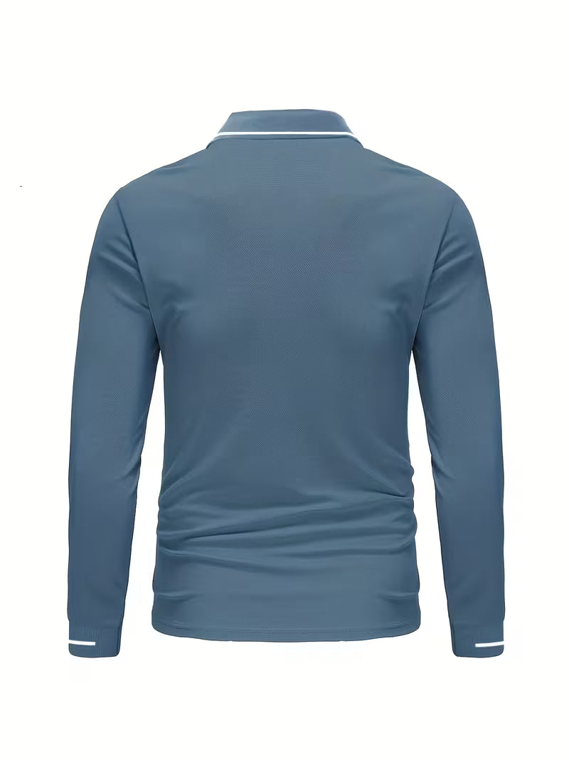 Men's Long Sleeve Rib-detail Stretch Golf Shirt