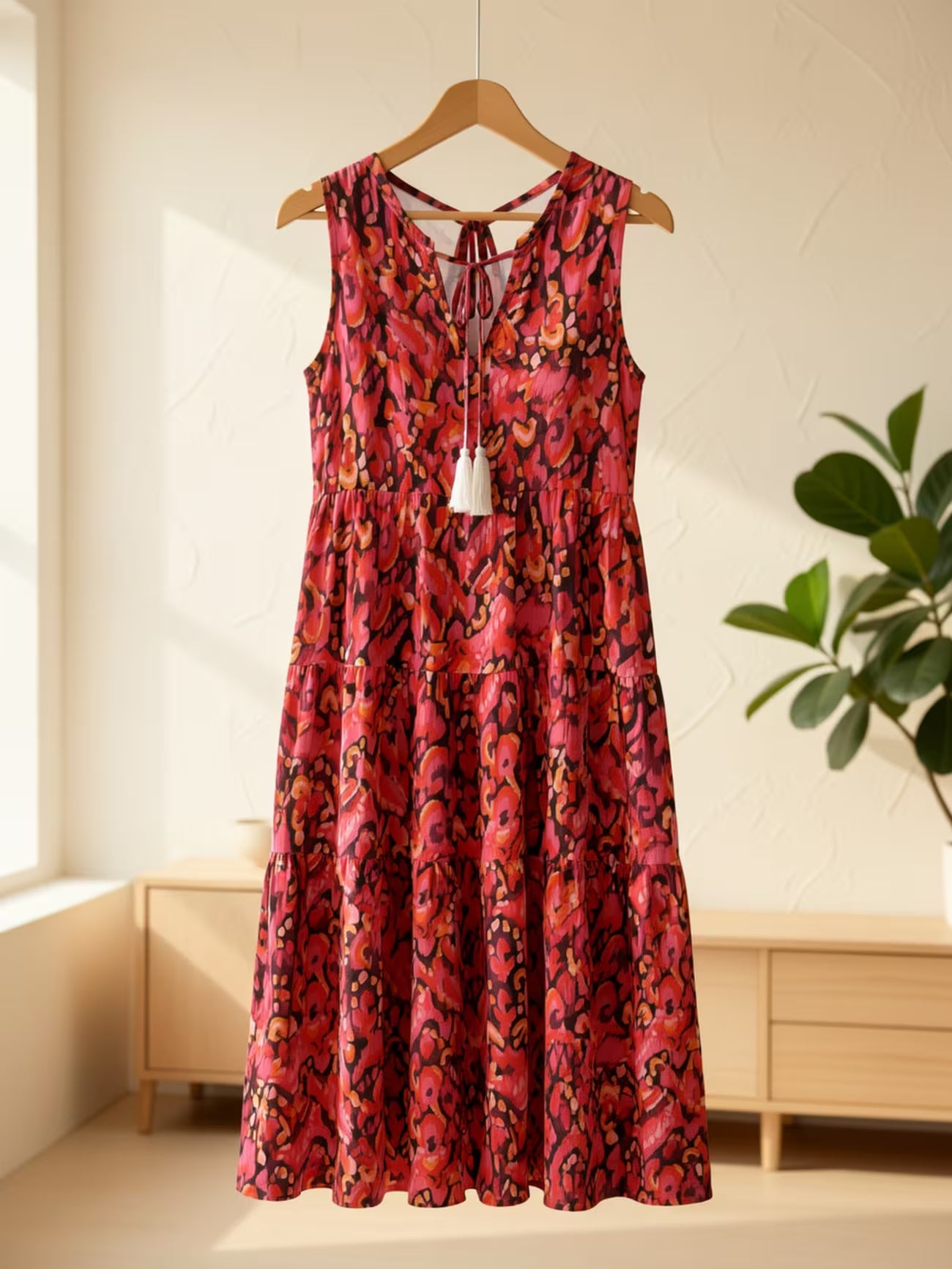 Women's Sleeveless Bohemian Fringe Tie Dress
