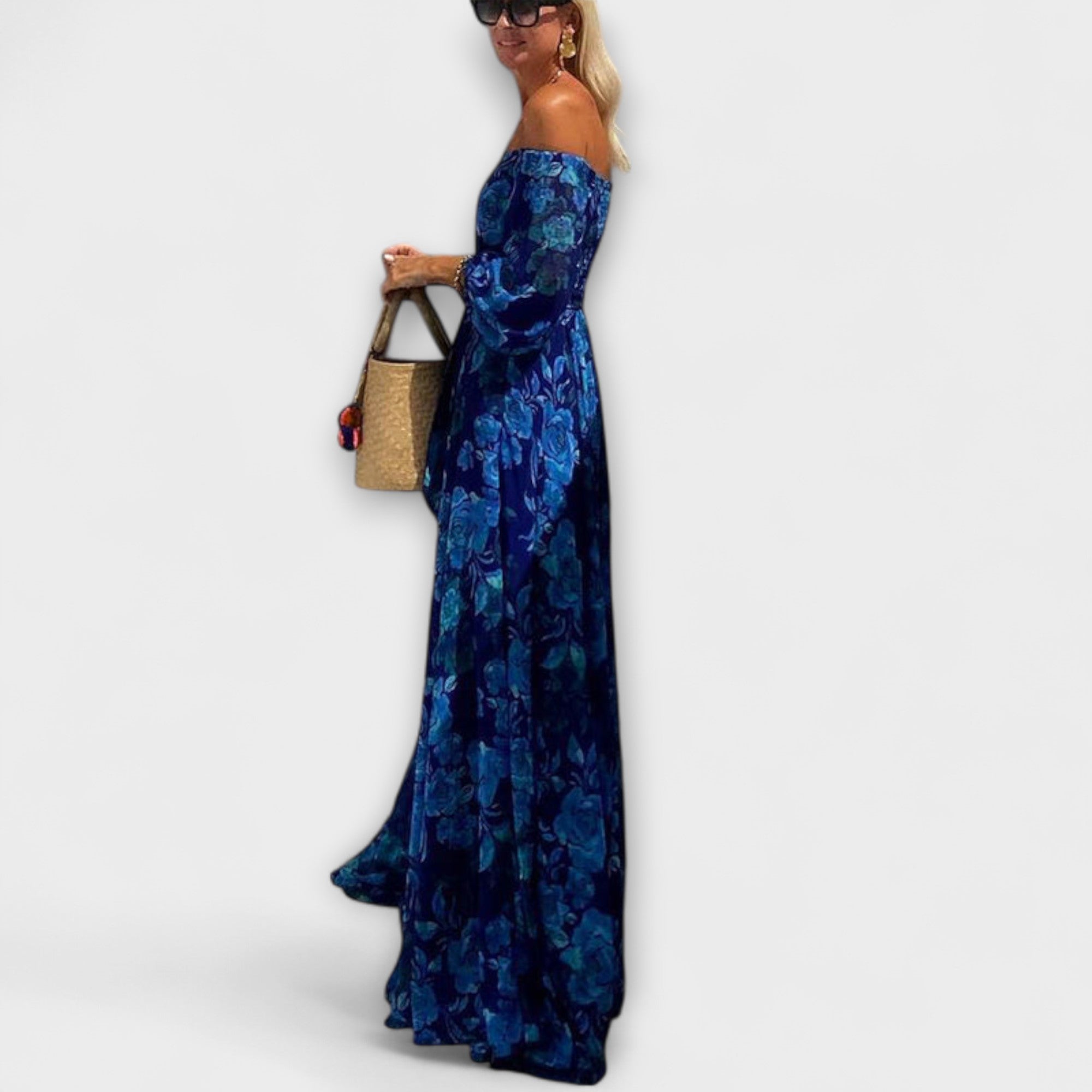 Floral Off-Shoulder Smocked Maxi Dress For Vacation