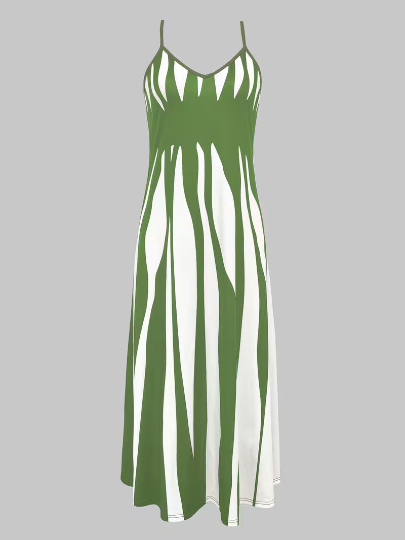 Women's Printed V-neck Slip Dress With Slim Straps