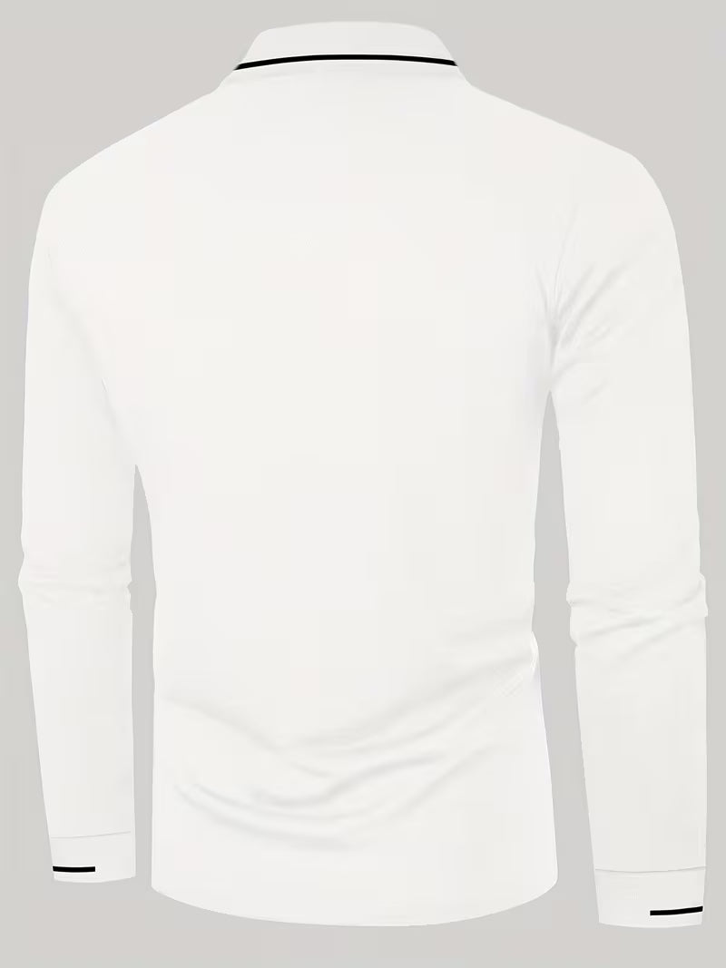 Men's Long Sleeve Rib-detail Stretch Golf Shirt