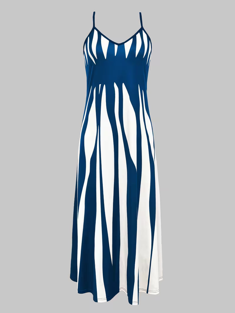Women's Printed V-neck Slip Dress With Slim Straps