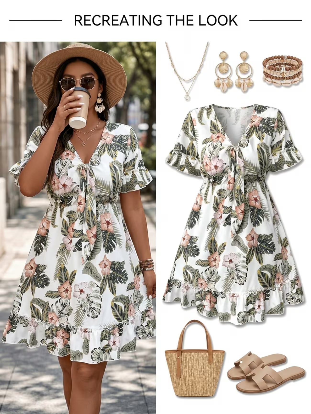Women's Tropical Print Tie Front Summer Dress