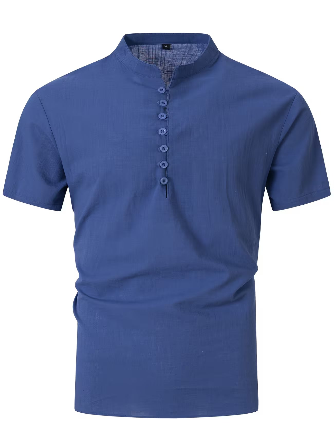 Mens Linen Stand Collar Short Sleeve Shirt