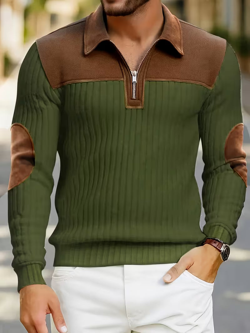 Mens Jacquard Knit Zip-neck Sweater Shirt