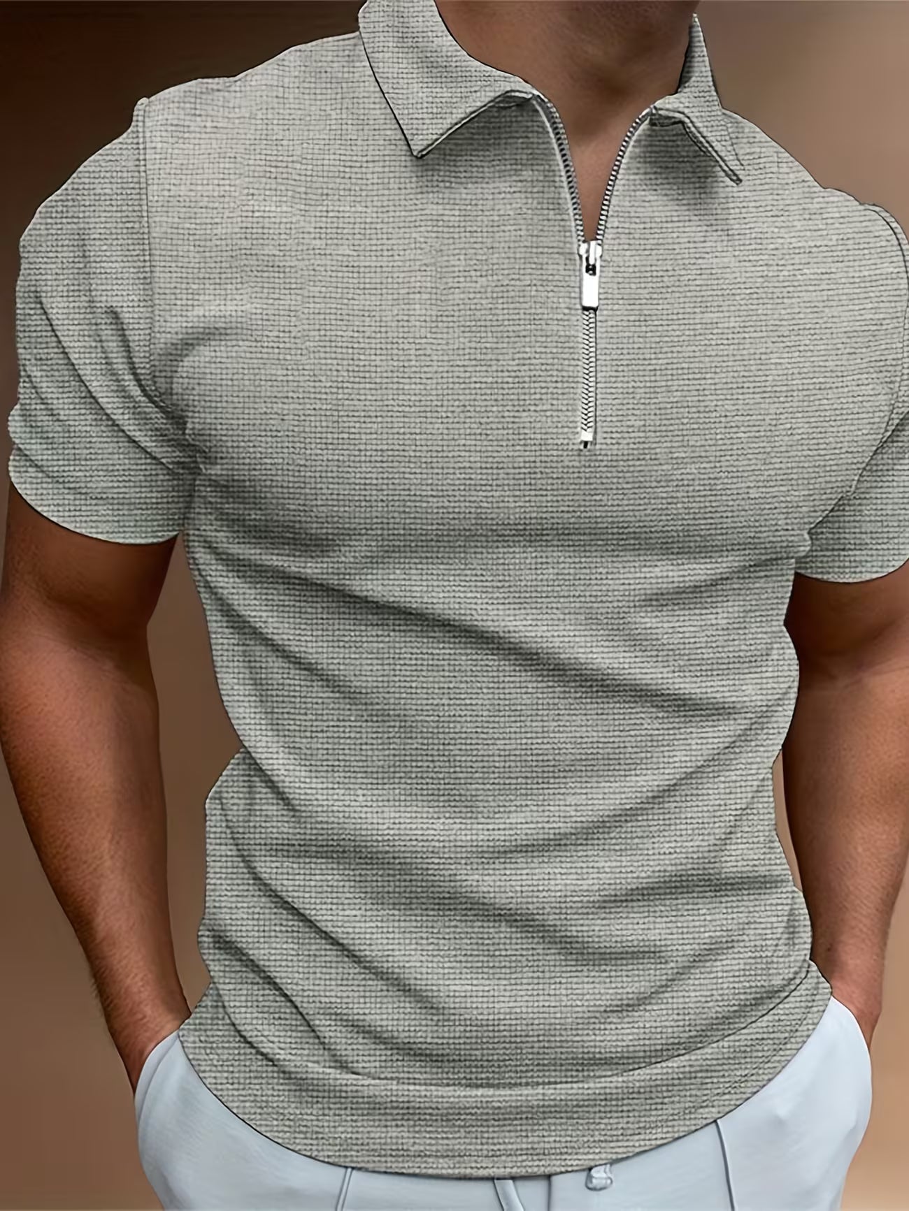Mens Short Sleeve Zip Front Casual Shirt
