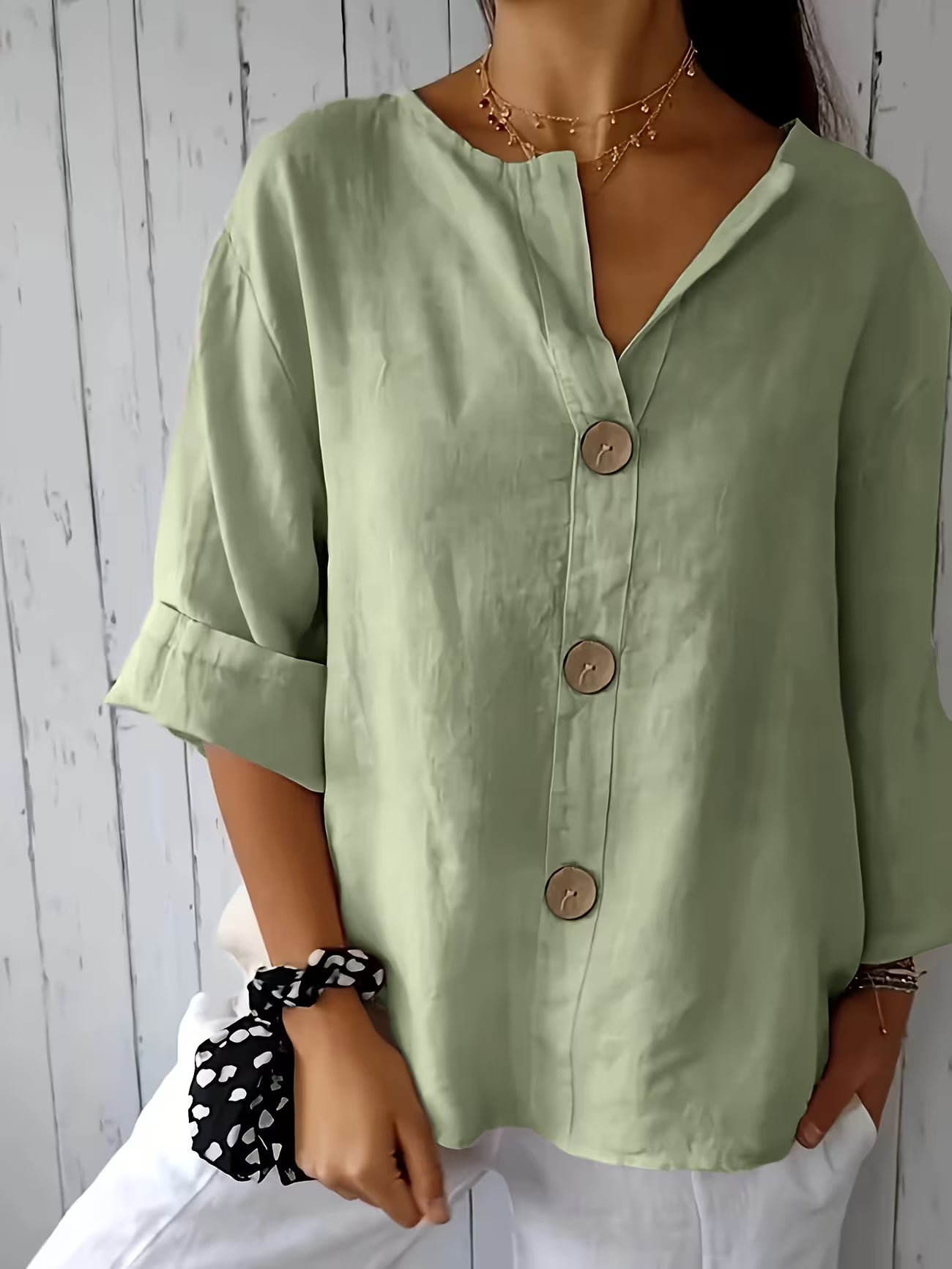 Women's Relaxed Button Front Cotton Blend Shirt