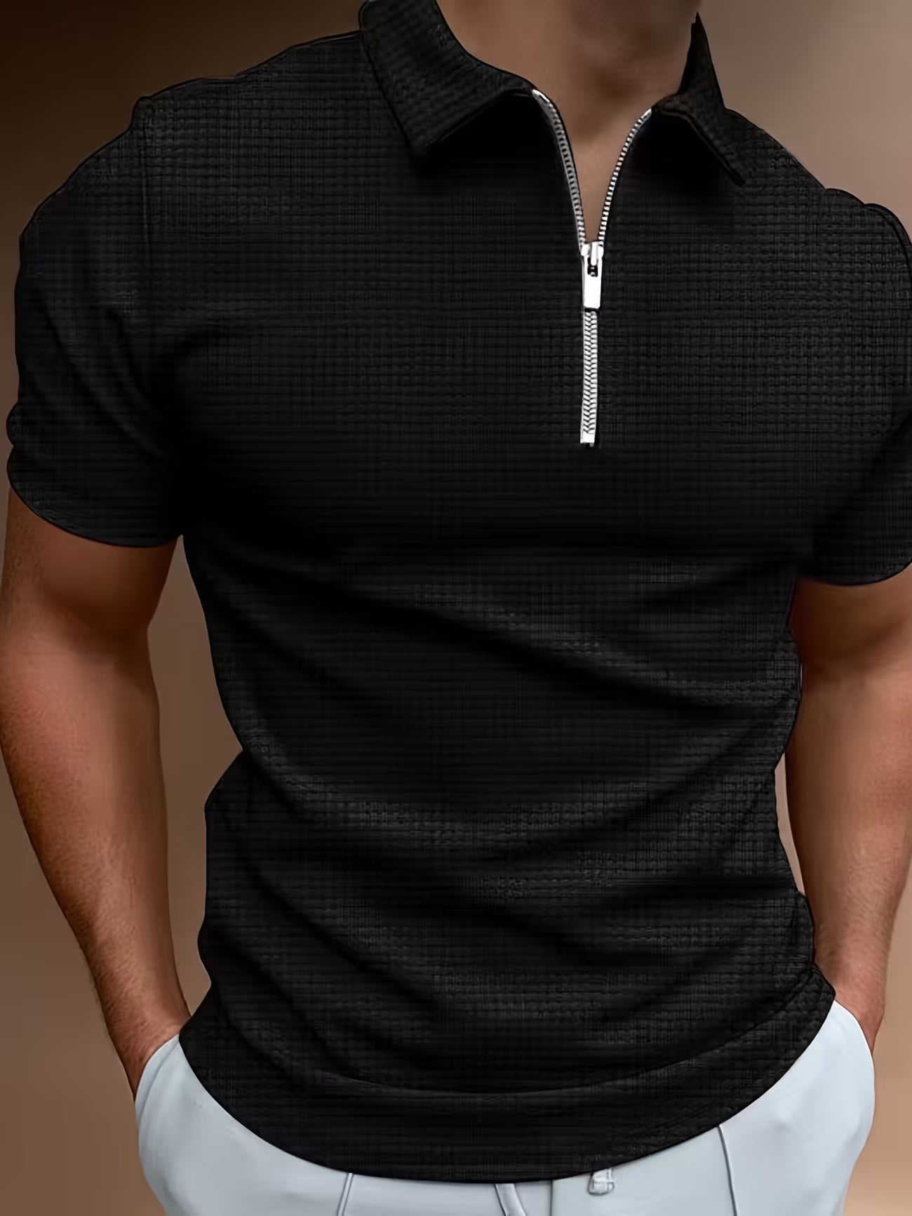 Mens Short Sleeve Zip Front Casual Shirt