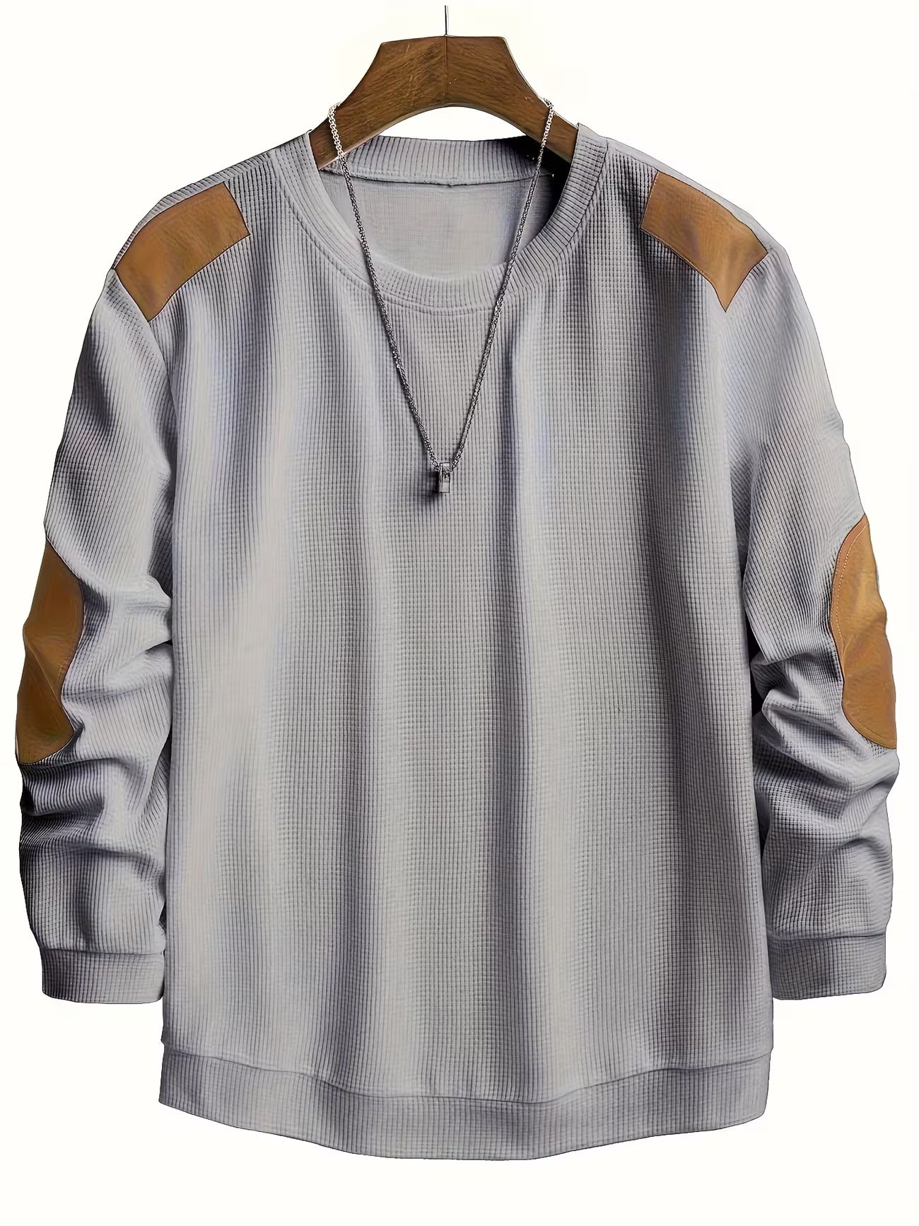 Men's Color Block Waffle Knit Crewneck Sweatshirt