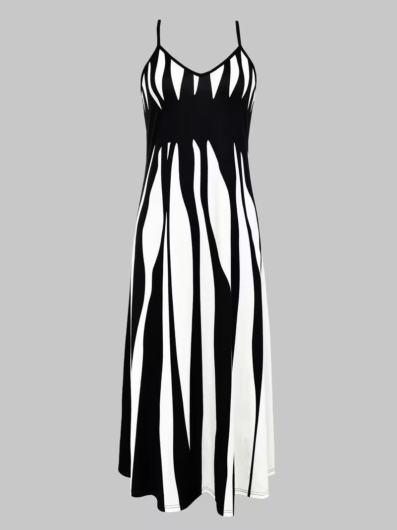 Women's Printed V-neck Slip Dress With Slim Straps