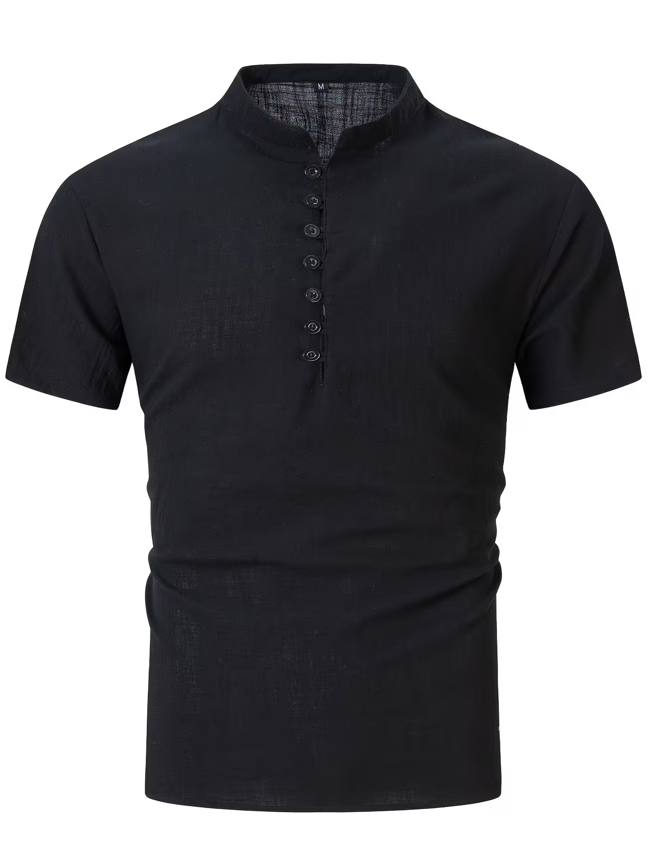Mens Linen Stand Collar Short Sleeve Shirt