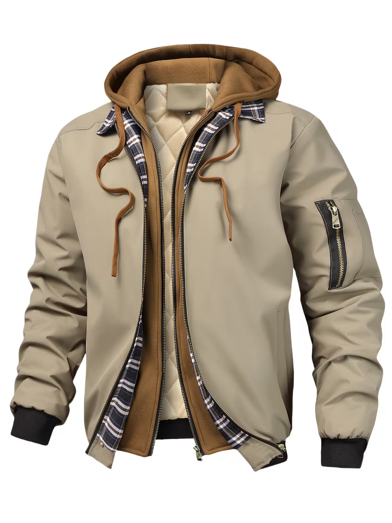 Men's Plaid Hooded Zip-up Jacket Outerwear