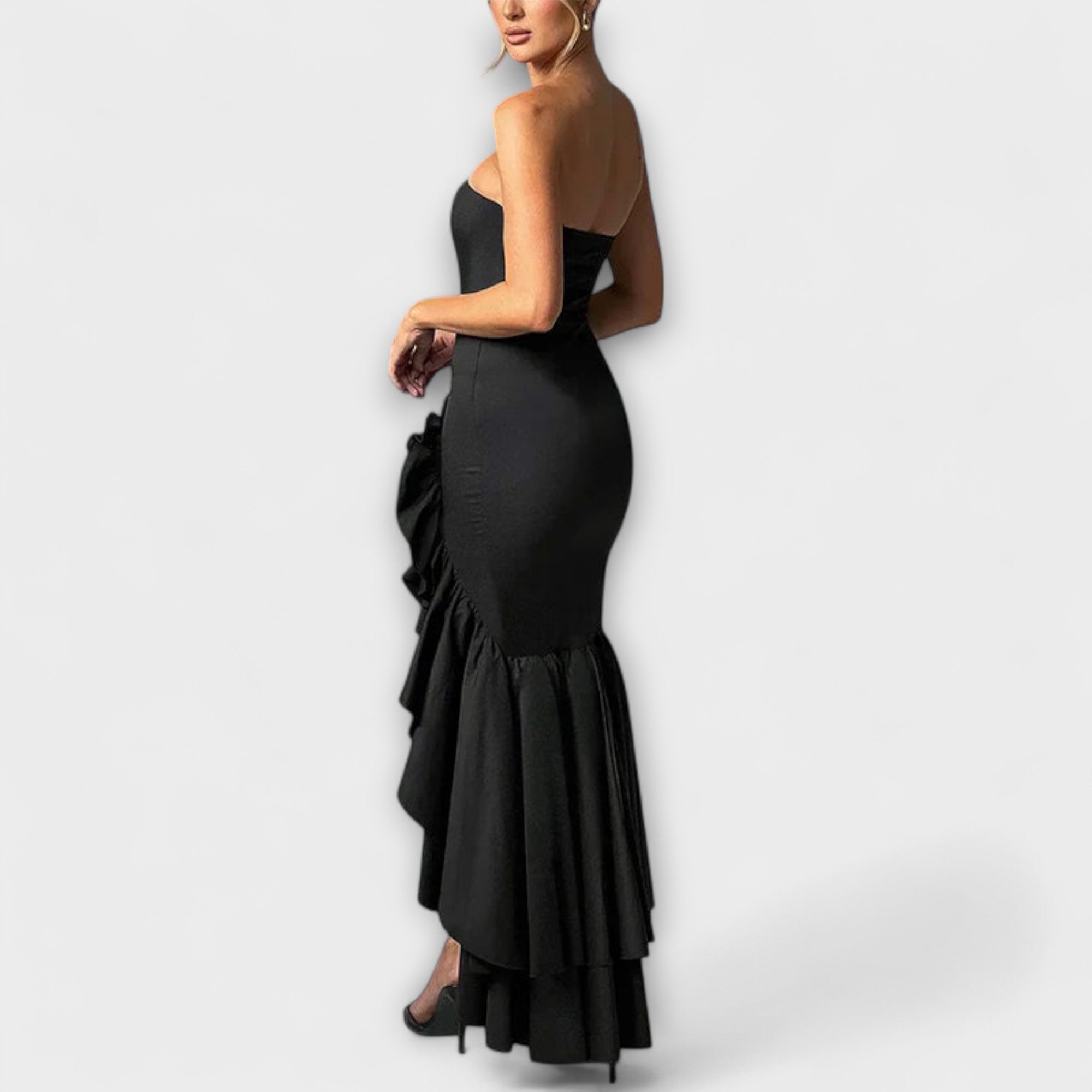 Off-Shoulder Slim Fit Maxi Dress With Asymmetrical Hem