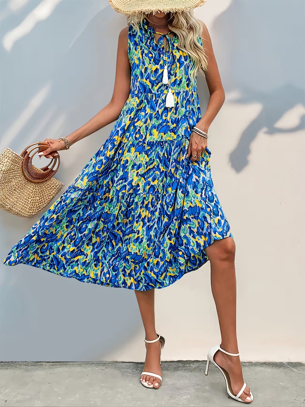 Women's Sleeveless Bohemian Fringe Tie Dress