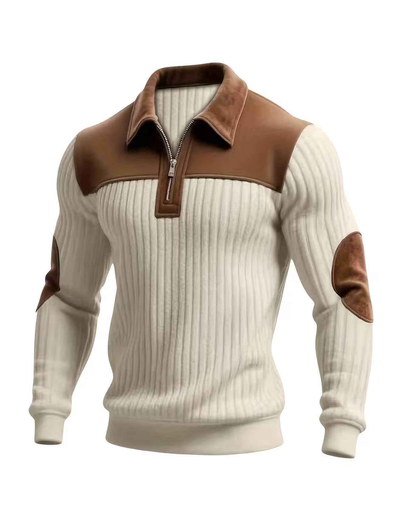Men's Color Block Stand Collar Pullover Sweater Shirt