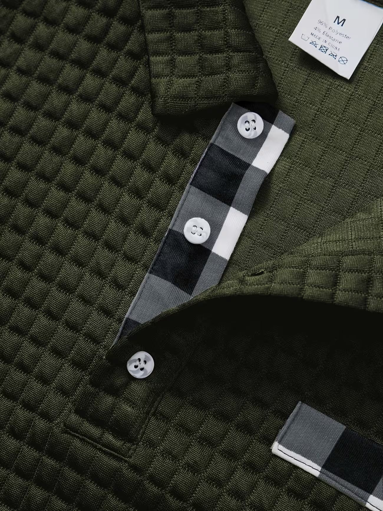 Men's Textured Grid Print Long Sleeve Lapel Shirt