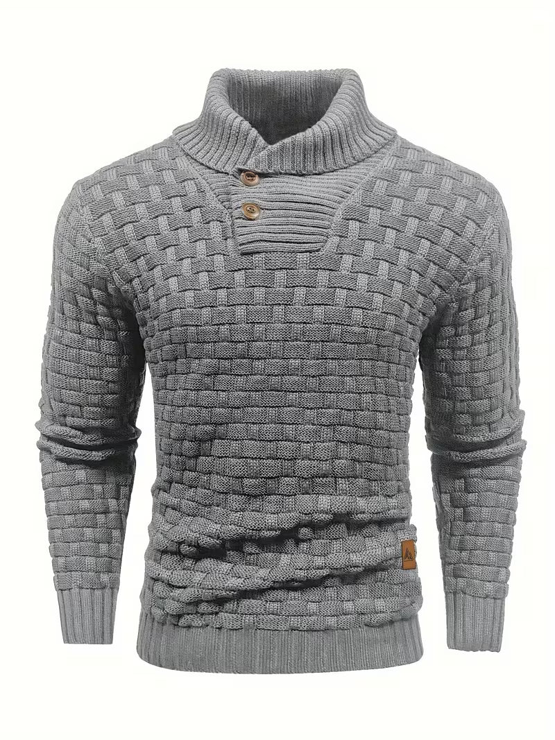 Men's Waffle Knit Button Front Casual Sweater Shirt