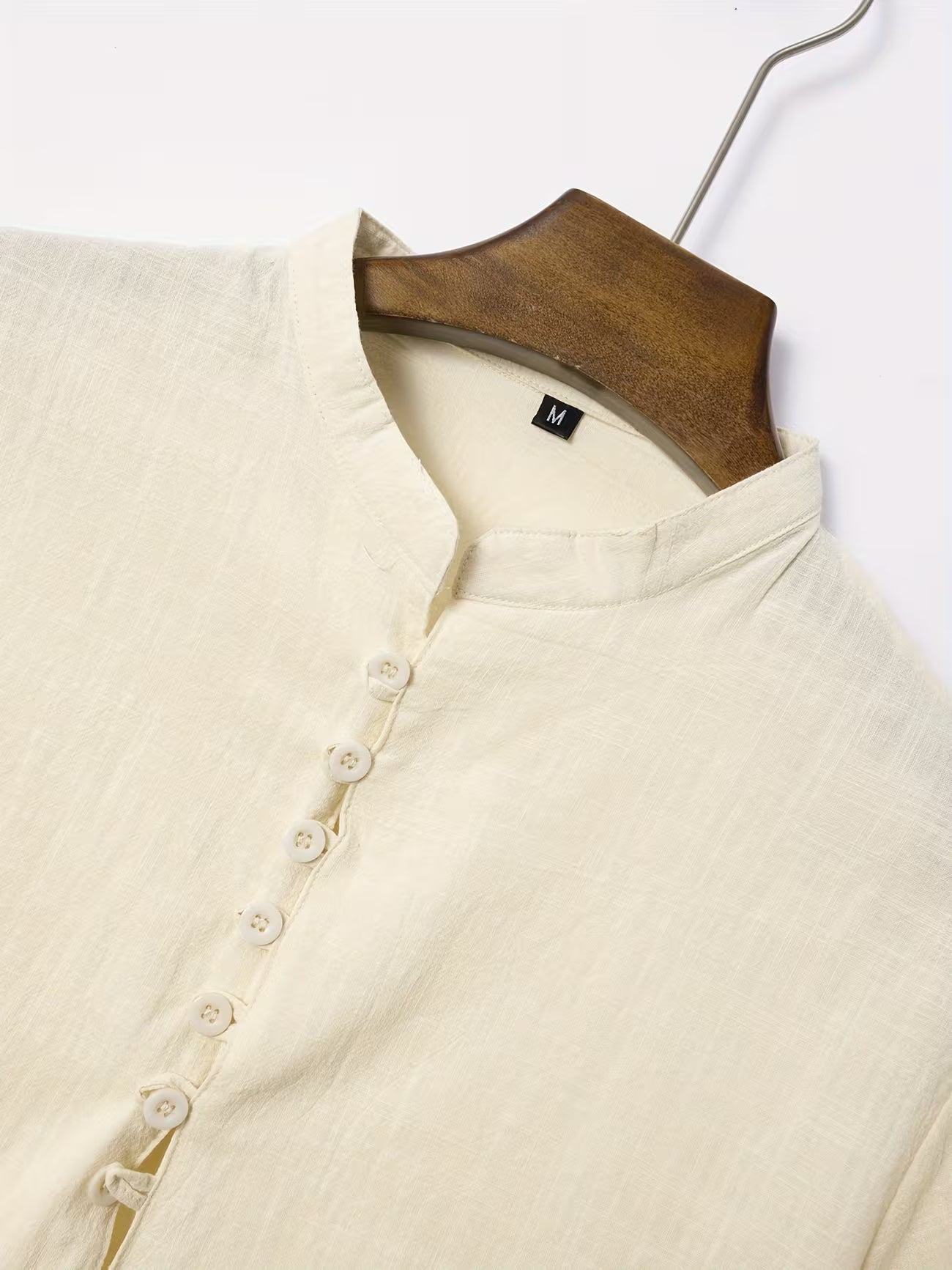 Mens Linen Stand Collar Short Sleeve Shirt
