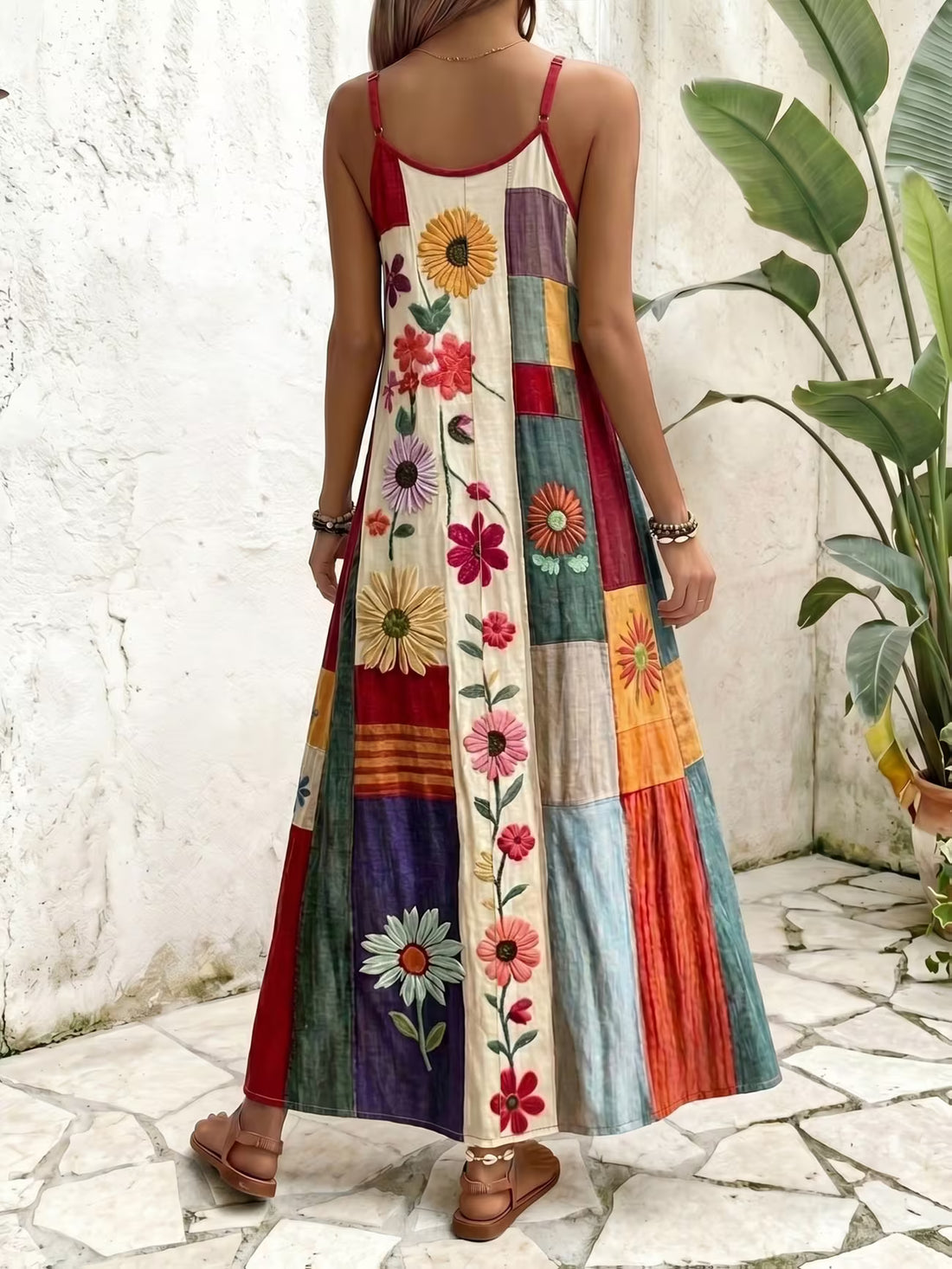 Women's Wine Red Bohemian A Line V-neck Midi Dress