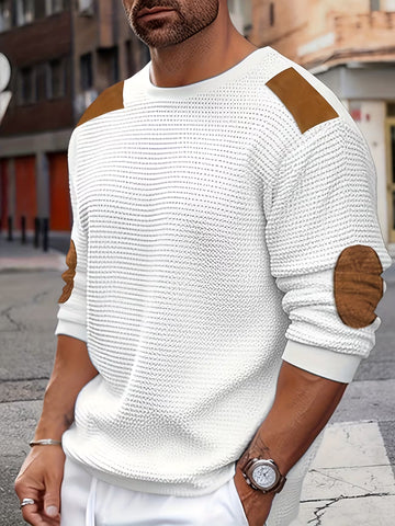 Men's Color Block Waffle Knit Crewneck Sweatshirt