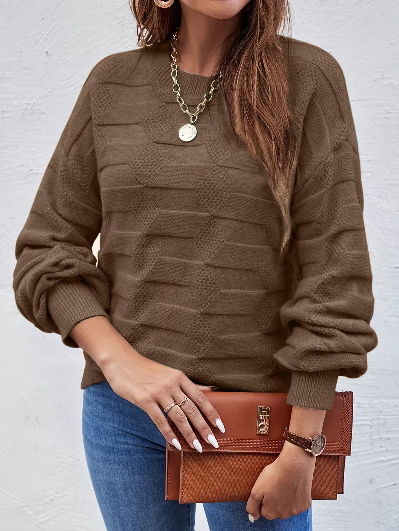 Women's Casual Crew Neck Long Sleeve Sweater Shirt