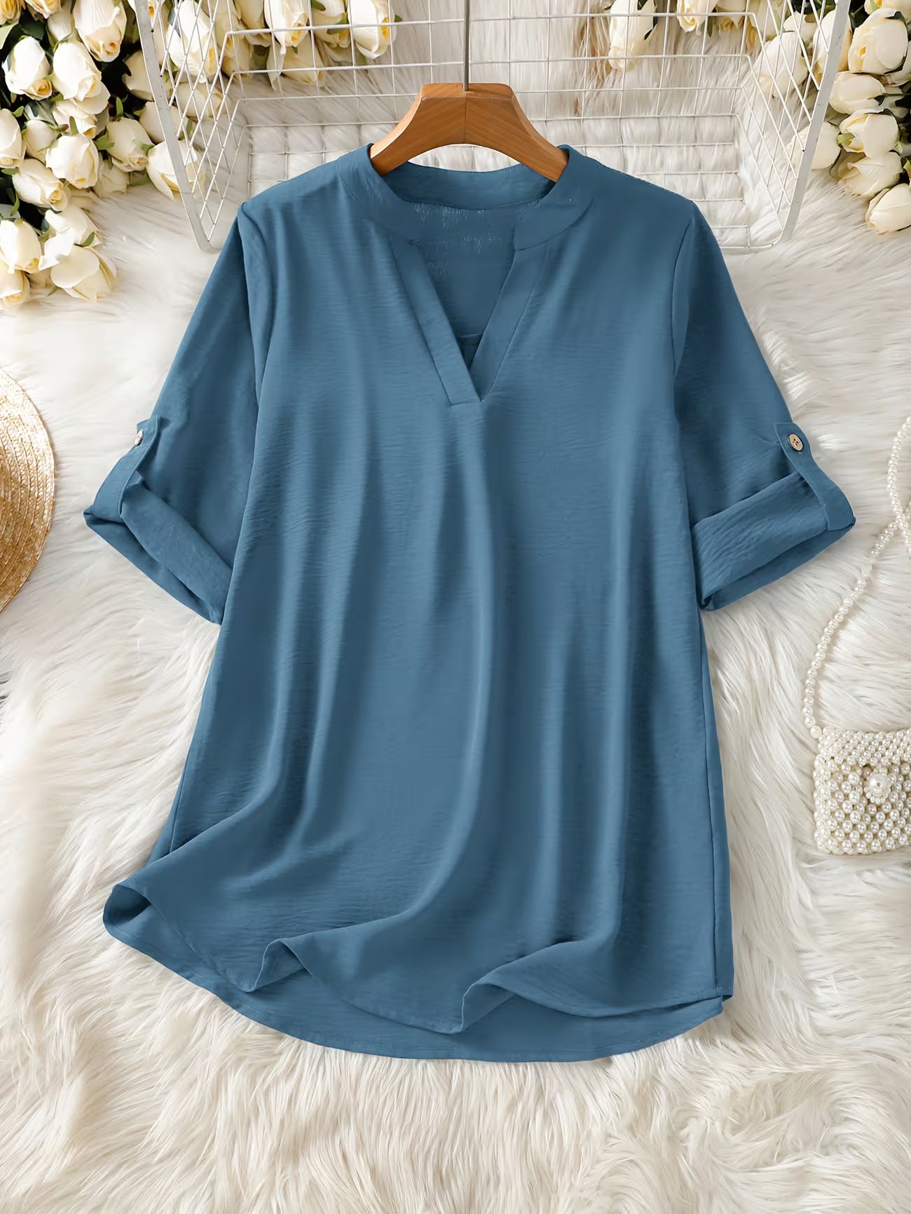 Women's Relaxed Short Sleeve Solid Color Shirt