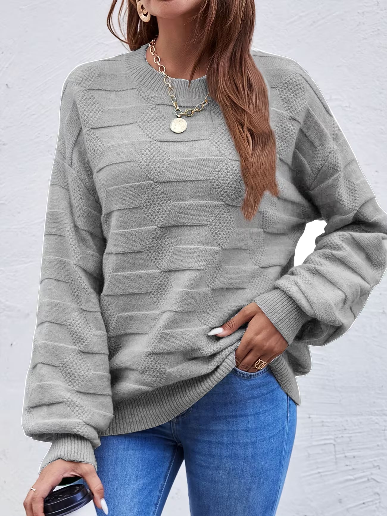 Women's Casual Crew Neck Long Sleeve Sweater Shirt