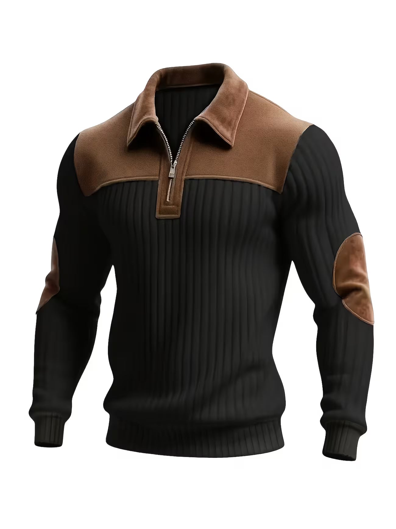Mens Jacquard Knit Zip-neck Sweater Shirt