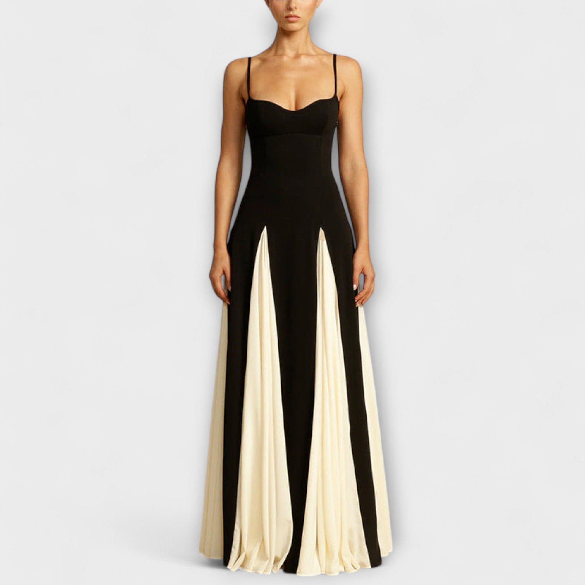 Classic Elegance A-Line Maxi Dress With Tulle Panels