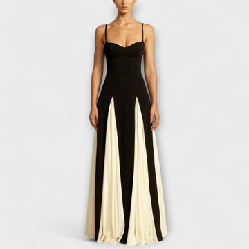 Classic Elegance A-Line Maxi Dress With Tulle Panels
