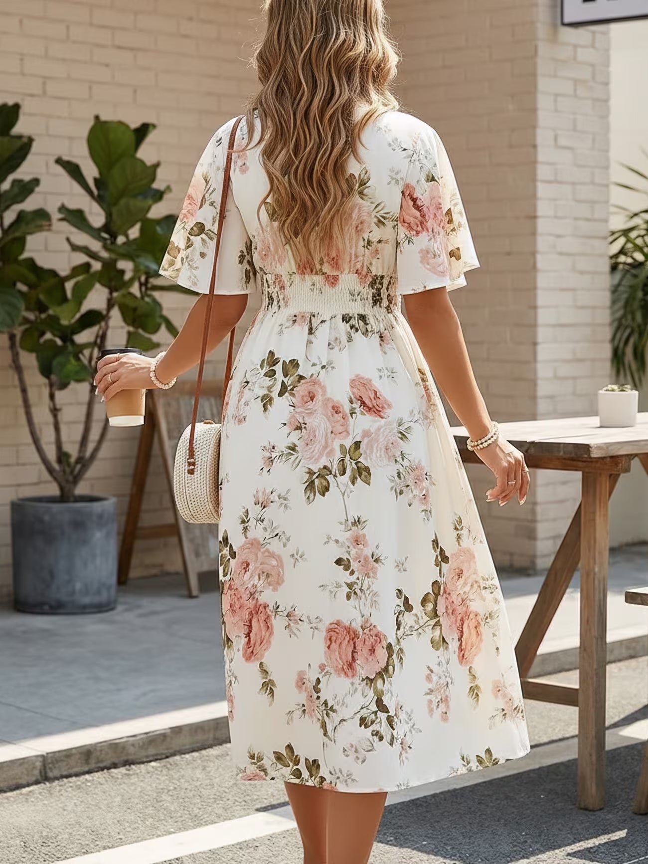 Women's Floral Wrap Waist Tie Midi Dress Trousers