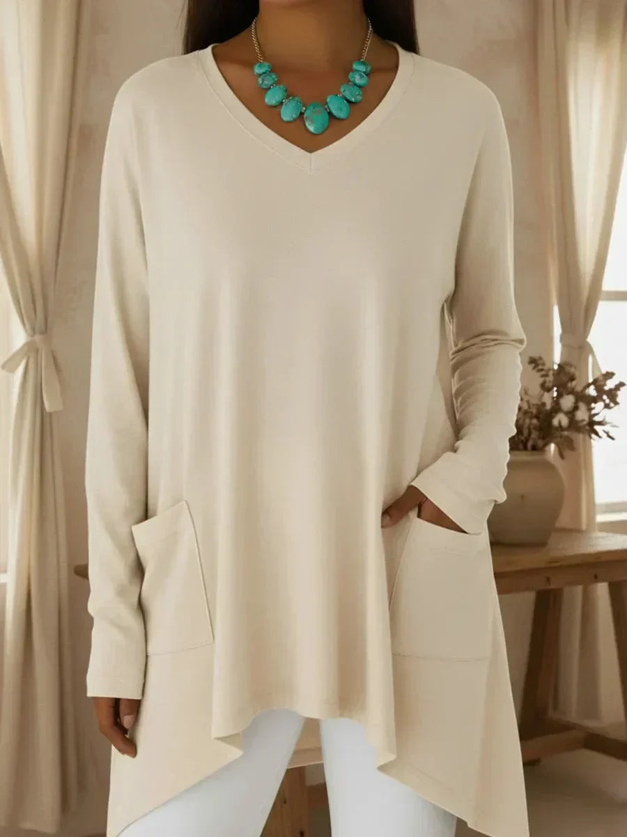 Women's V-Neck Knit Jumper – Relaxed Fit, Ribbed Trims