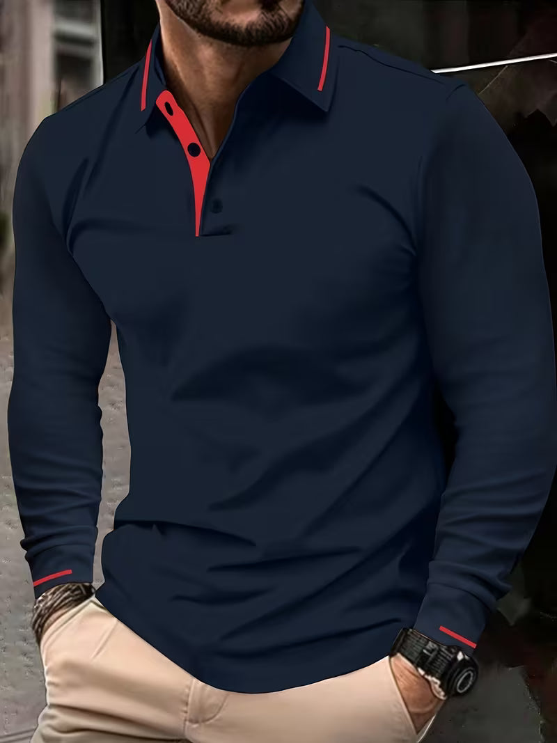 Men's Long Sleeve Rib-detail Stretch Golf Shirt