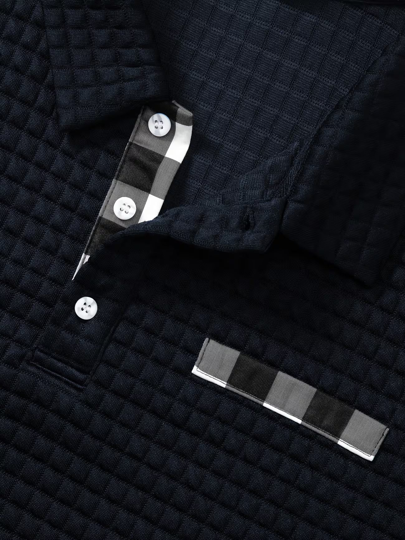 Men's Textured Grid Print Long Sleeve Lapel Shirt