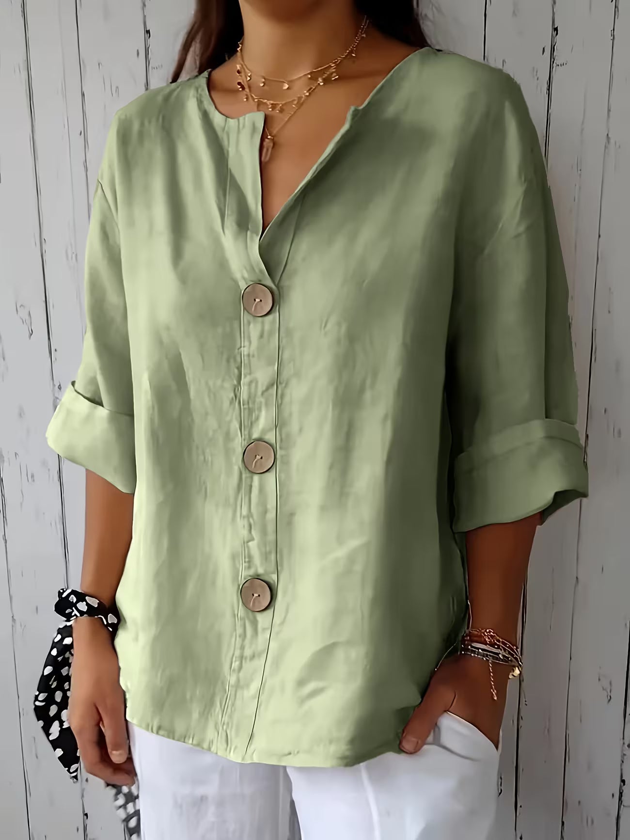 Women's Relaxed Button Front Cotton Blend Shirt