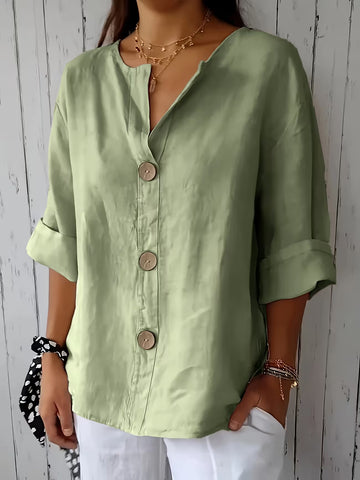 Women's Relaxed Button Front Cotton Blend Shirt