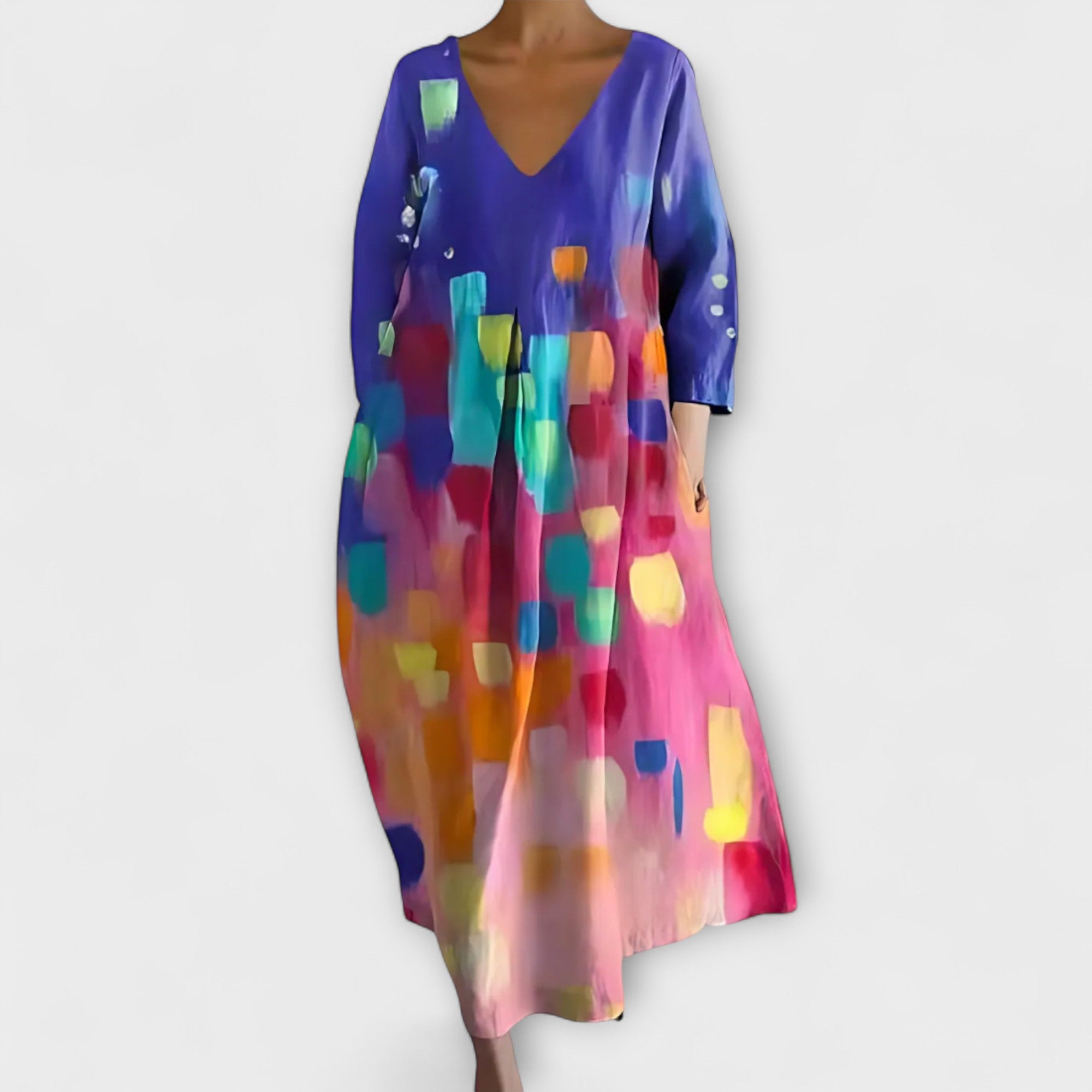 Colorful Dress With V-Neck