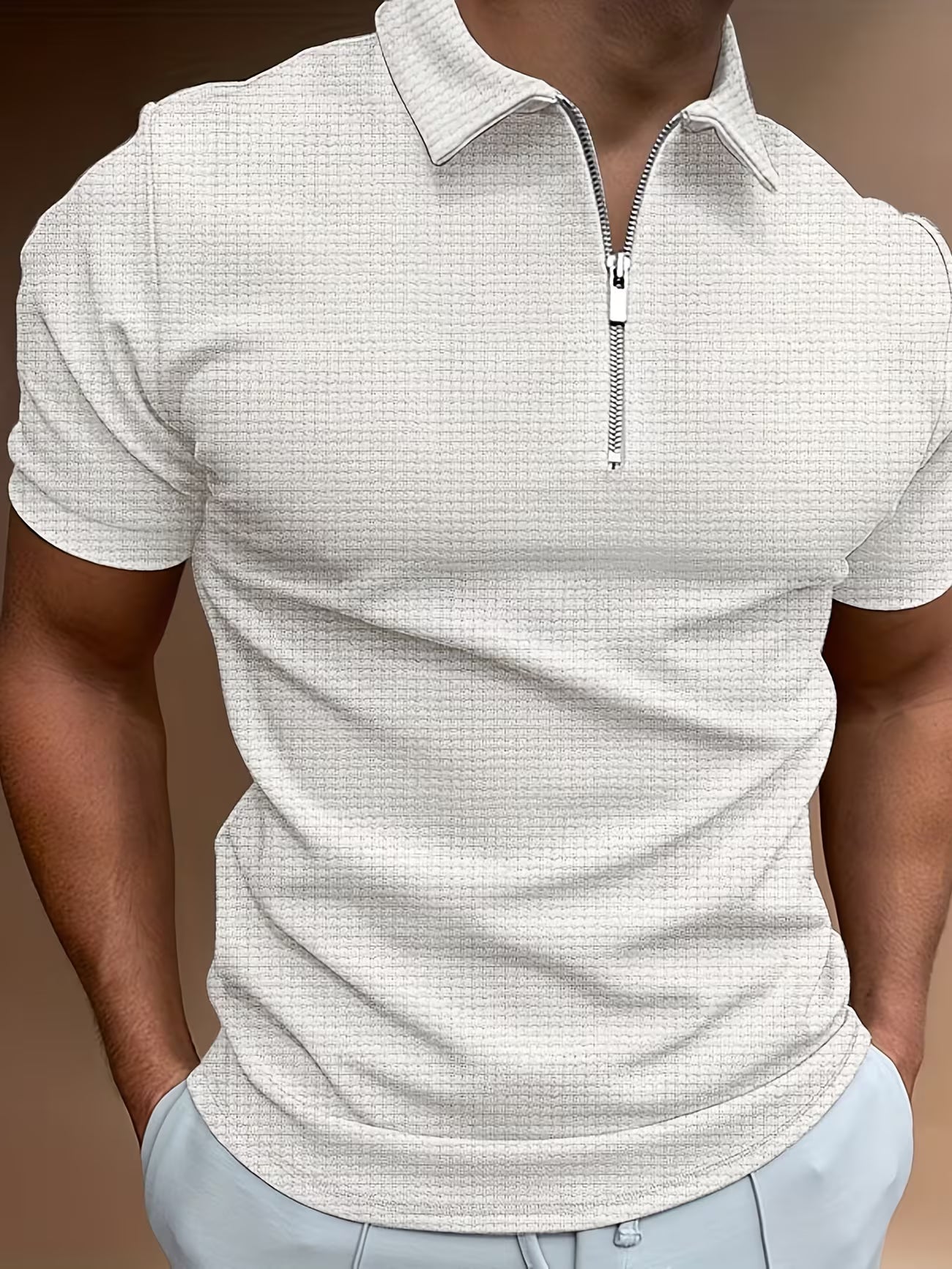 Mens Short Sleeve Zip Front Casual Shirt