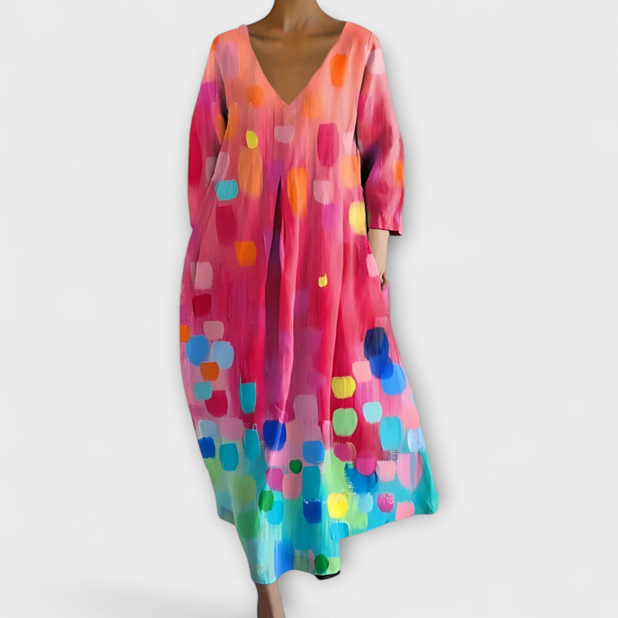 Colorful Dress With V-Neck