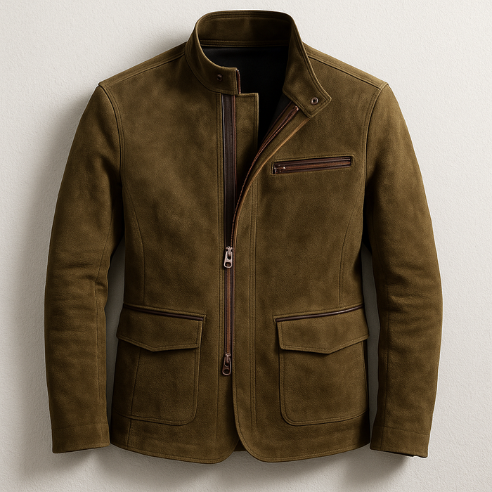 Men's Tailored Overcoat – Field Coat Style, Two-Way Zip