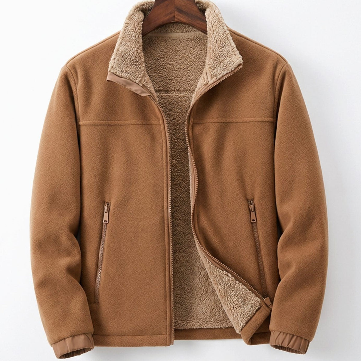 Men's Sherpa Fleece Jacket – Full Zip, Sherpa-Lined Stand Collar, Relaxed Fit