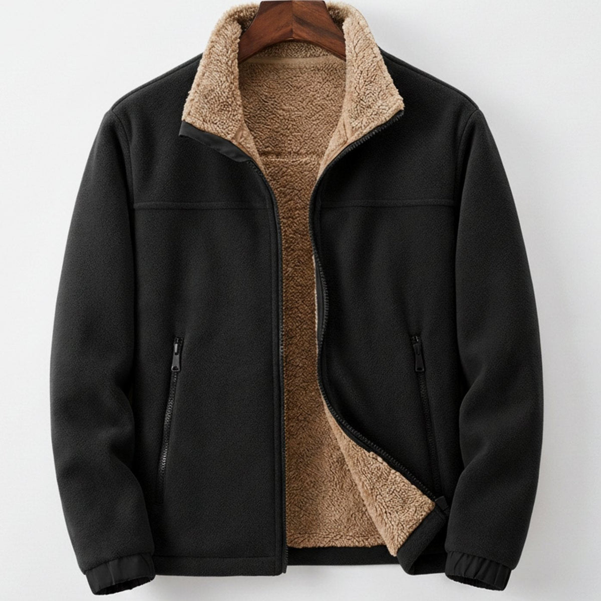 Men's Sherpa Fleece Jacket – Full Zip, Sherpa-Lined Stand Collar, Relaxed Fit