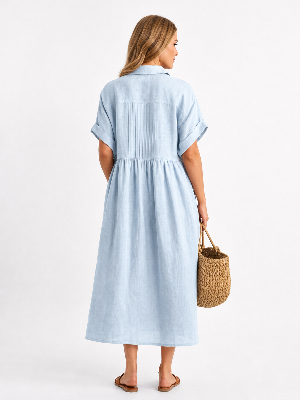 Women's White Collared Button Midi Dress