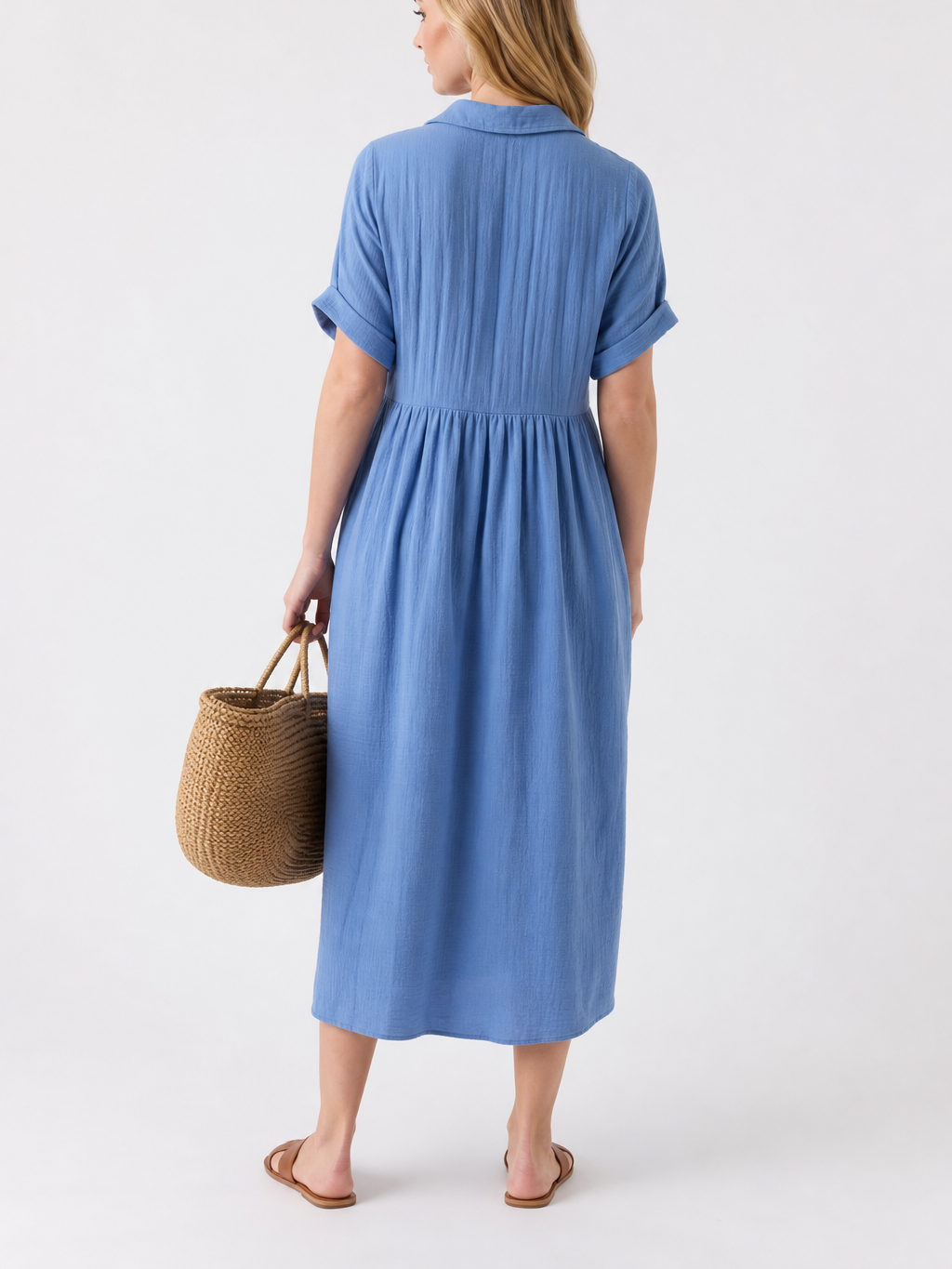 Women's White Collared Button Midi Dress