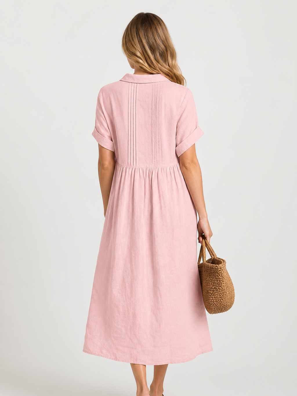 Women's White Collared Button Midi Dress
