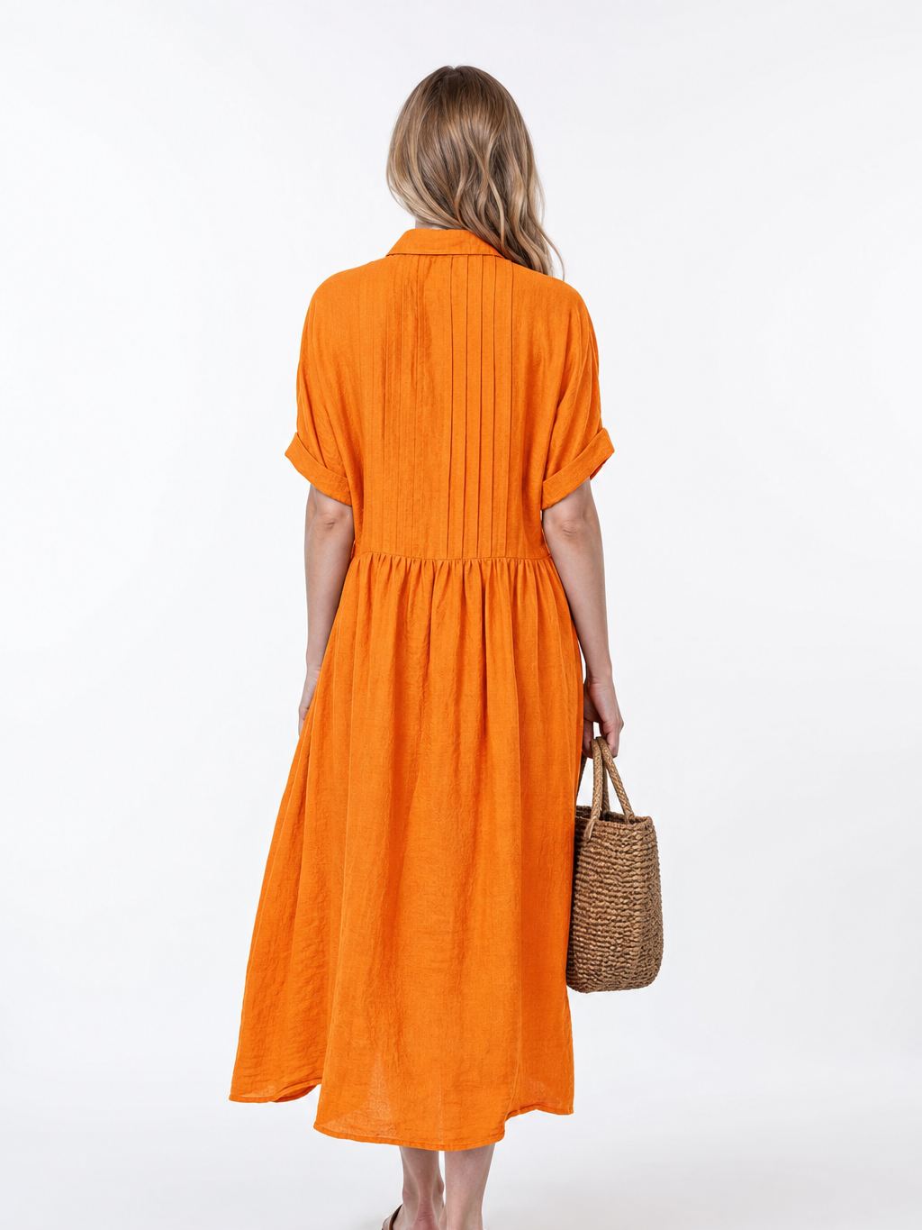 Women's White Collared Button Midi Dress