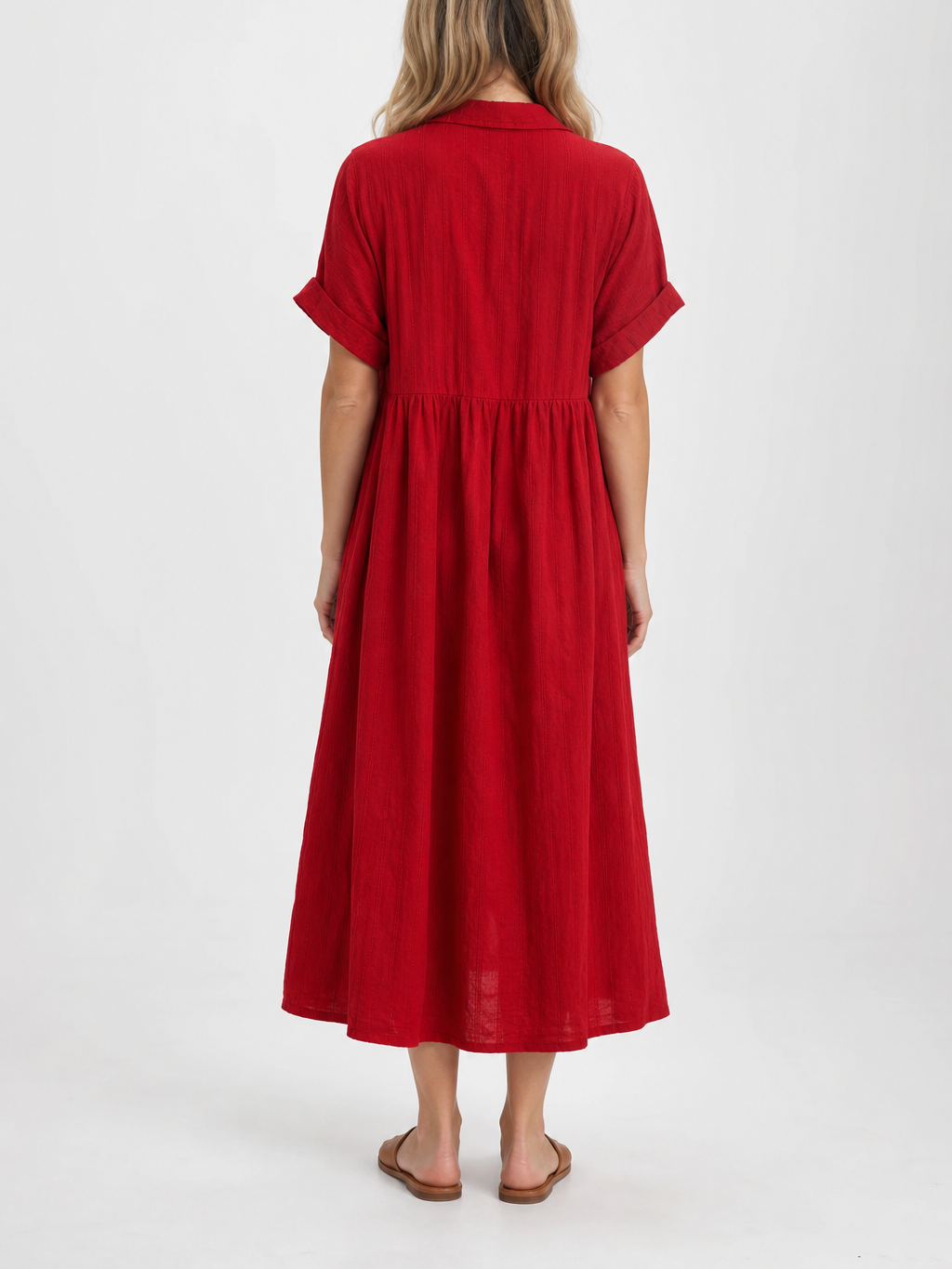 Women's White Collared Button Midi Dress