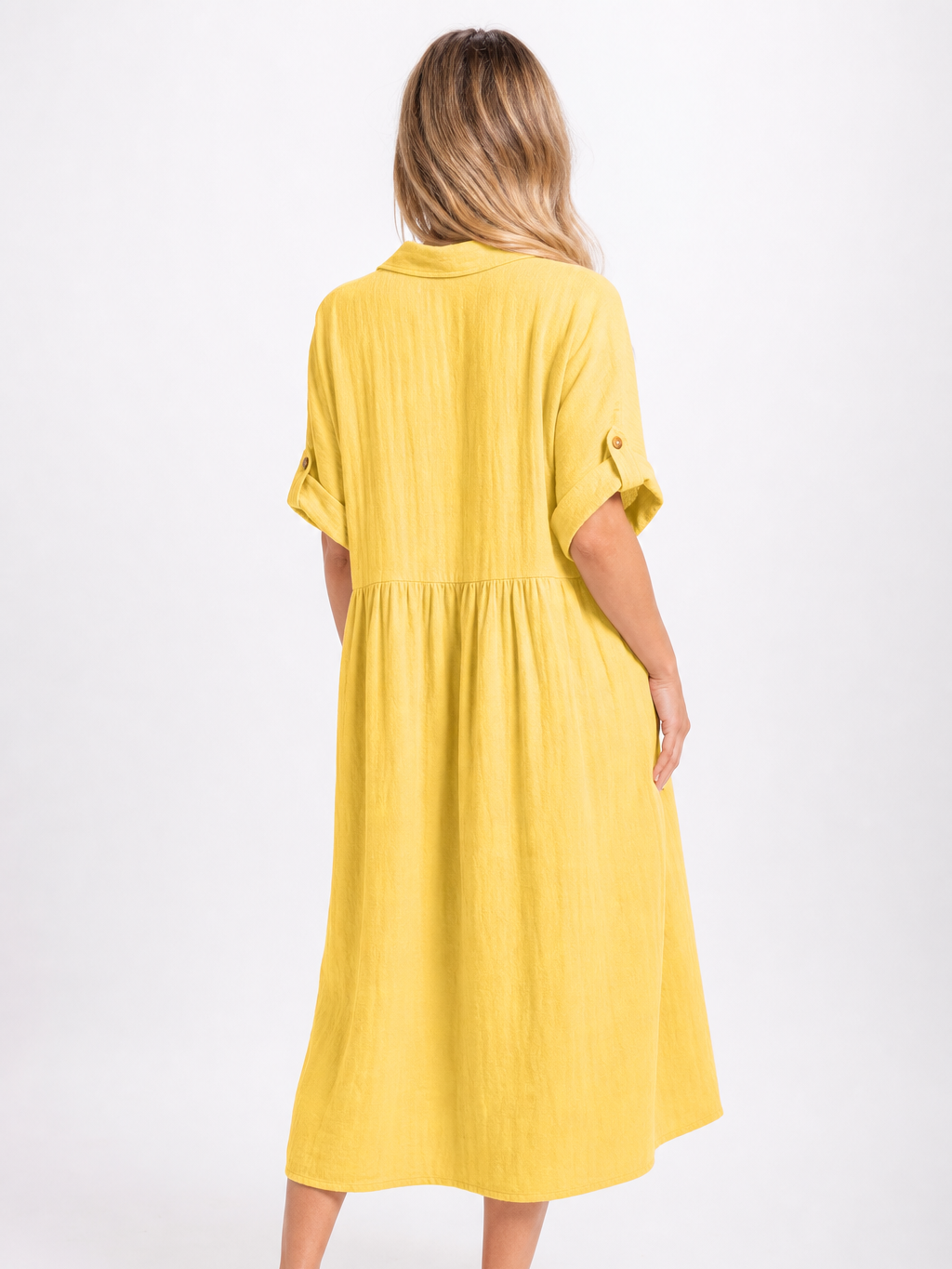 Women's White Collared Button Midi Dress